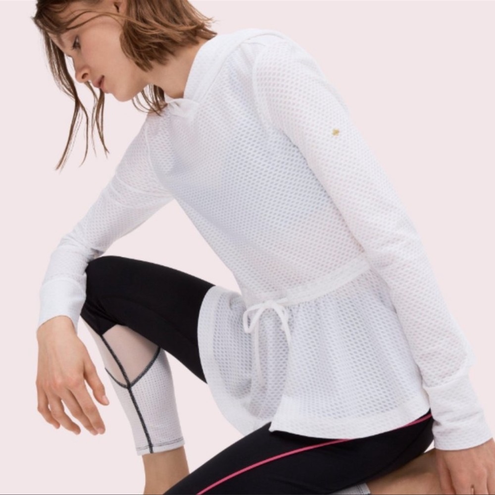 Kate Spade Athleisure mesh peplum hoodie sweatshirt sweater long sleeve XS NWT